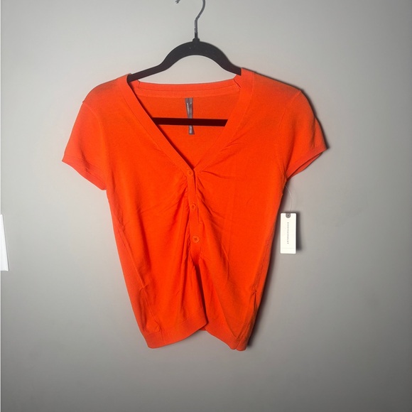 NWT ✨ BY ANTHROPOLOGIE CARDIGAN RUCHED SHORT-SLEEVE V-NECK SWEATER - Picture 4 of 11